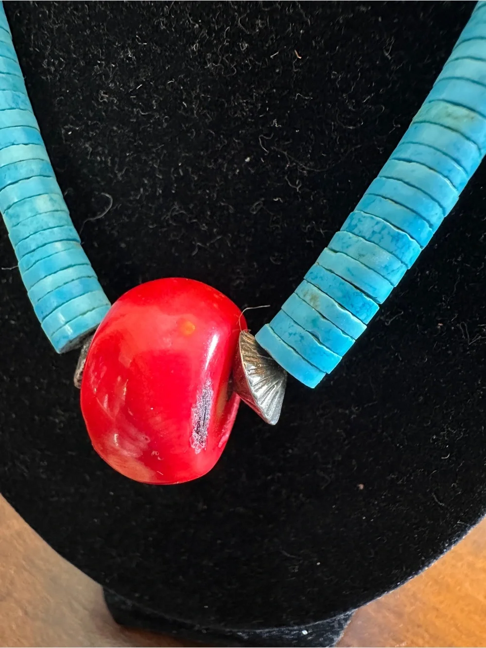 Vibrant Turquoise Necklace with Red Coral Bead Accent